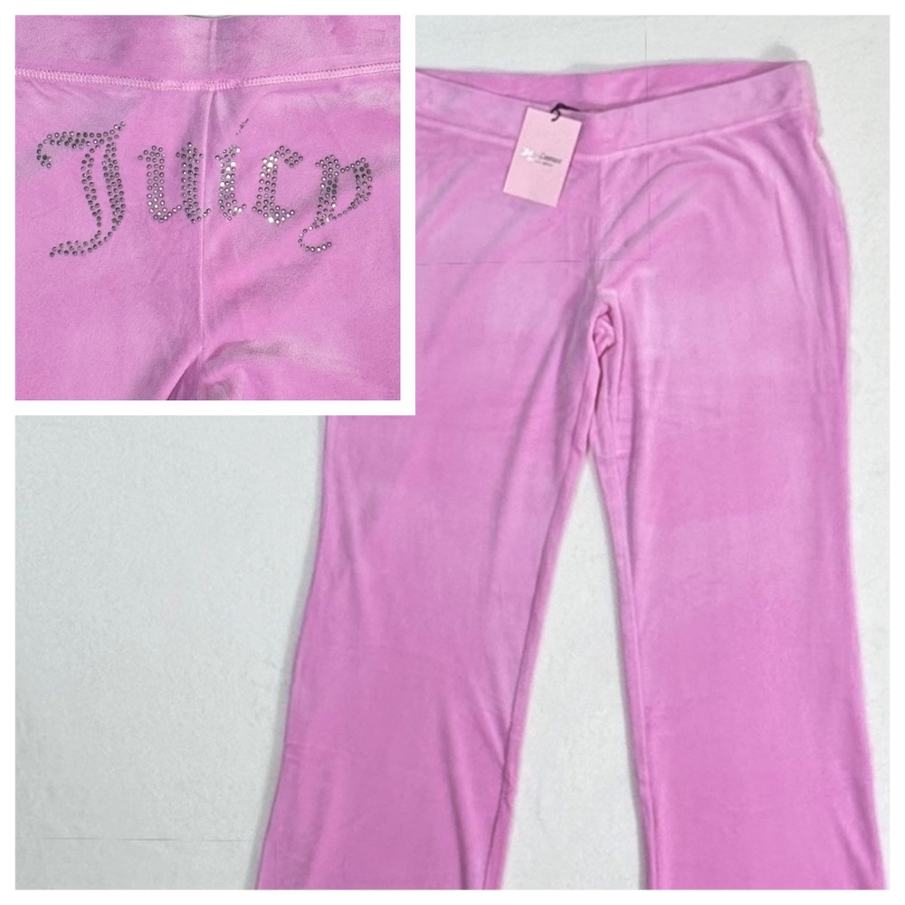 NWT Juicy Couture OG Big Bling Velour Track Pants in Floral Bloom Pink Size L